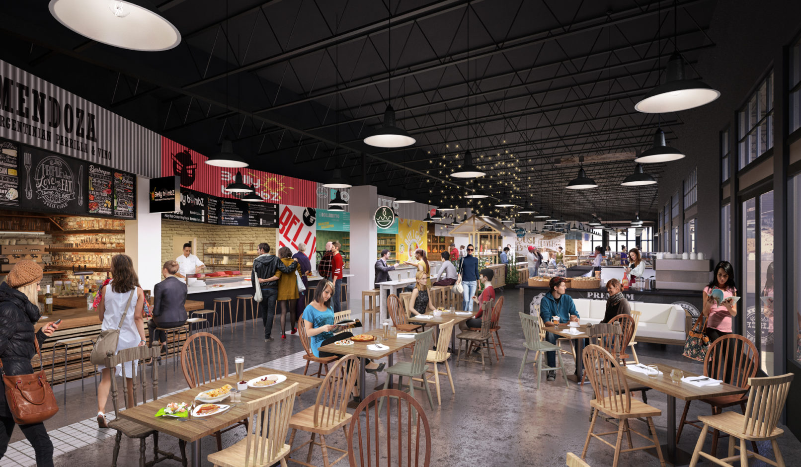 A perspective view of the building interior